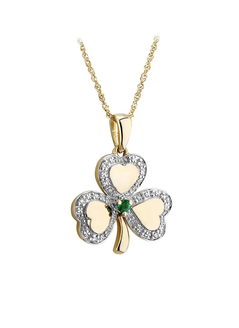 14K Gold Diamond & Emerald Irish Shamrock Pendant