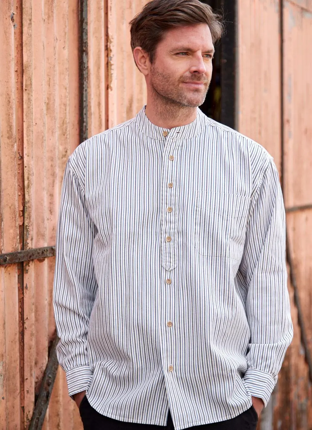 Stephen Stripe Cotton Grandfather Shirt