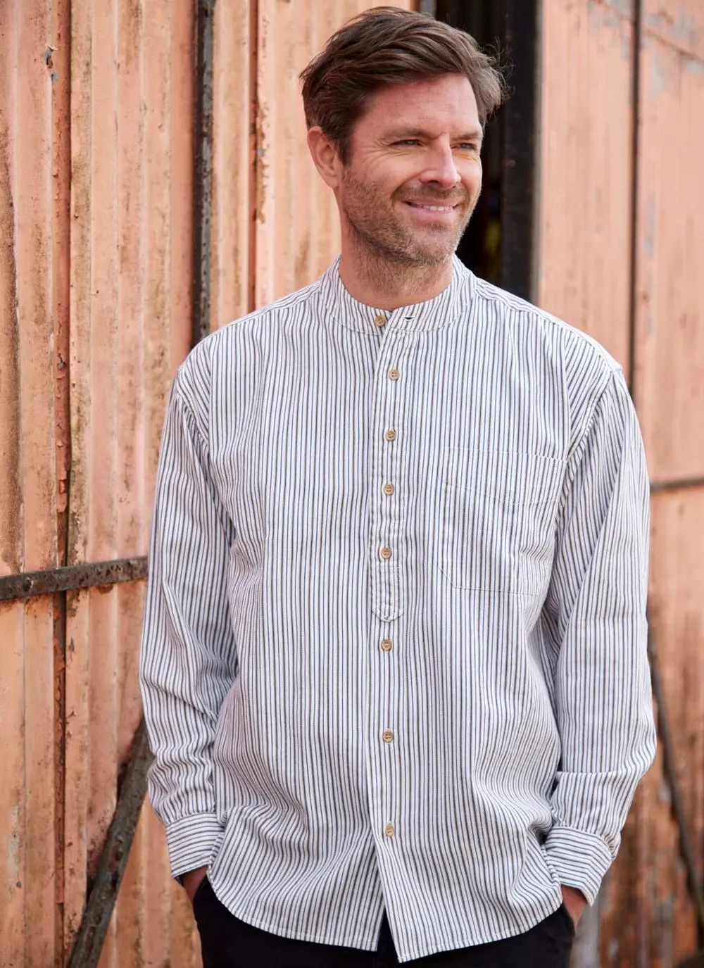 Stephen Stripe Cotton Grandfather Shirt