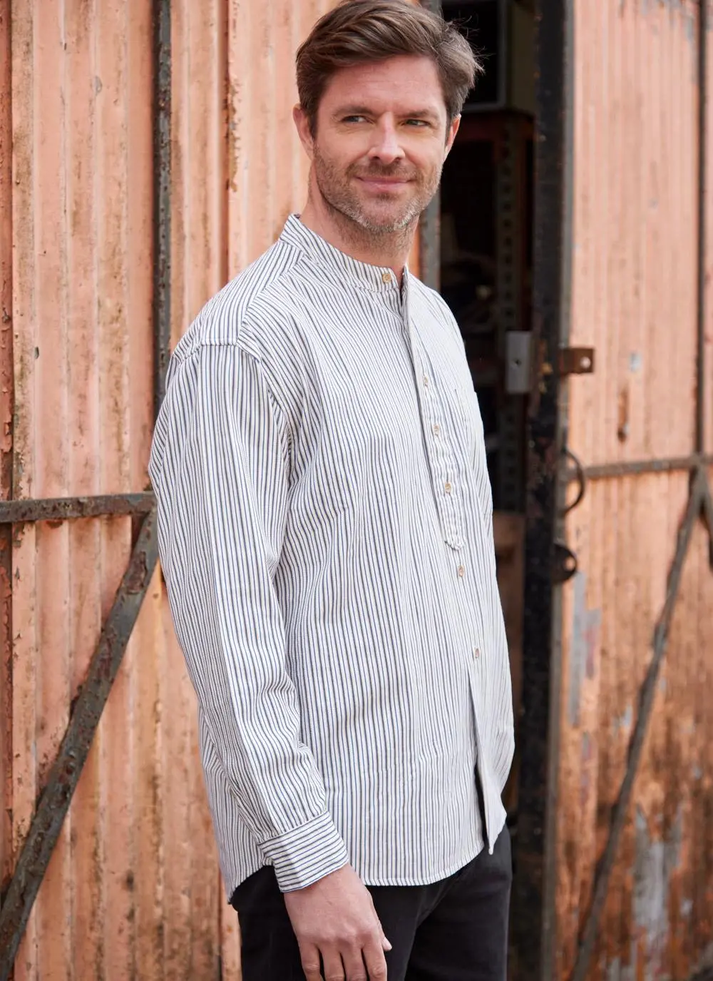 Stephen Stripe Cotton Grandfather Shirt