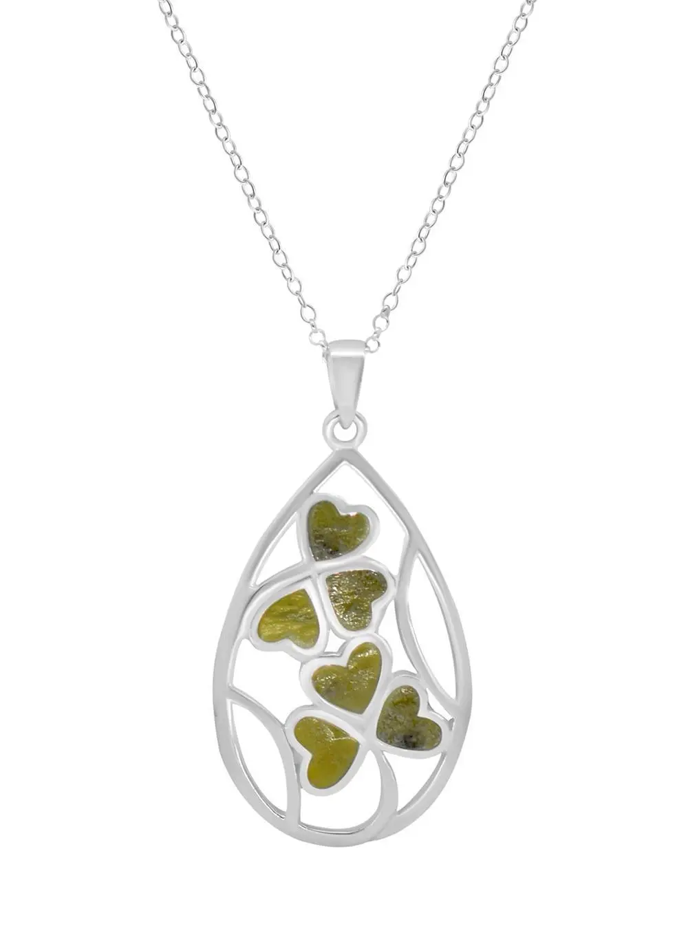 Sterling Silver Connemara Marble Shamrock Pendant - Small