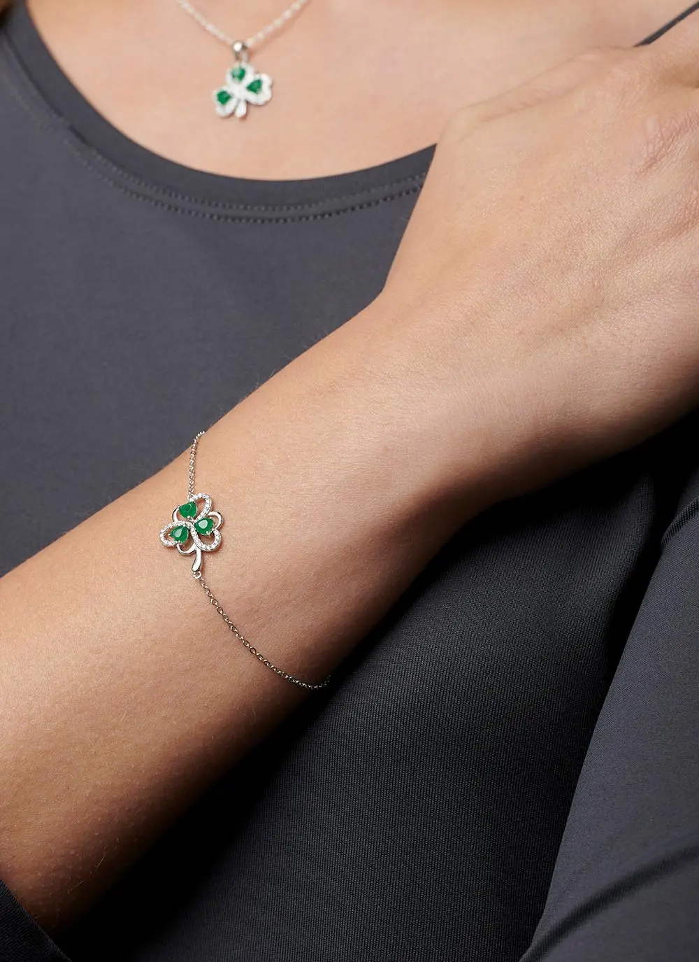 Sterling Silver Cubic Zirconia Shamrock Bracelet