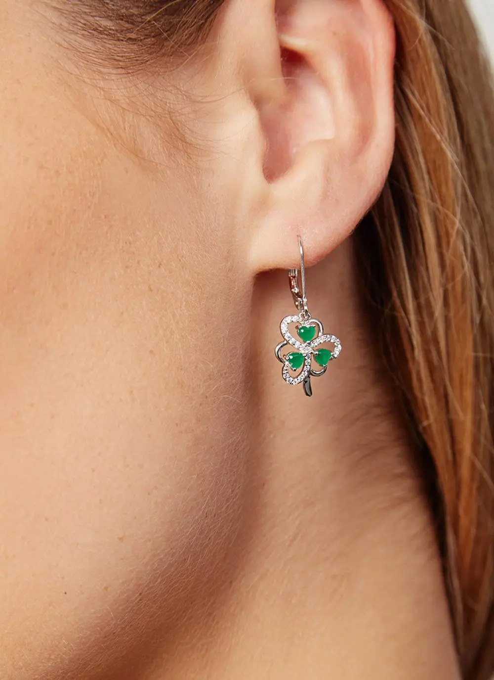 Sterling Silver Cubic Zirconia Shamrock Earrings