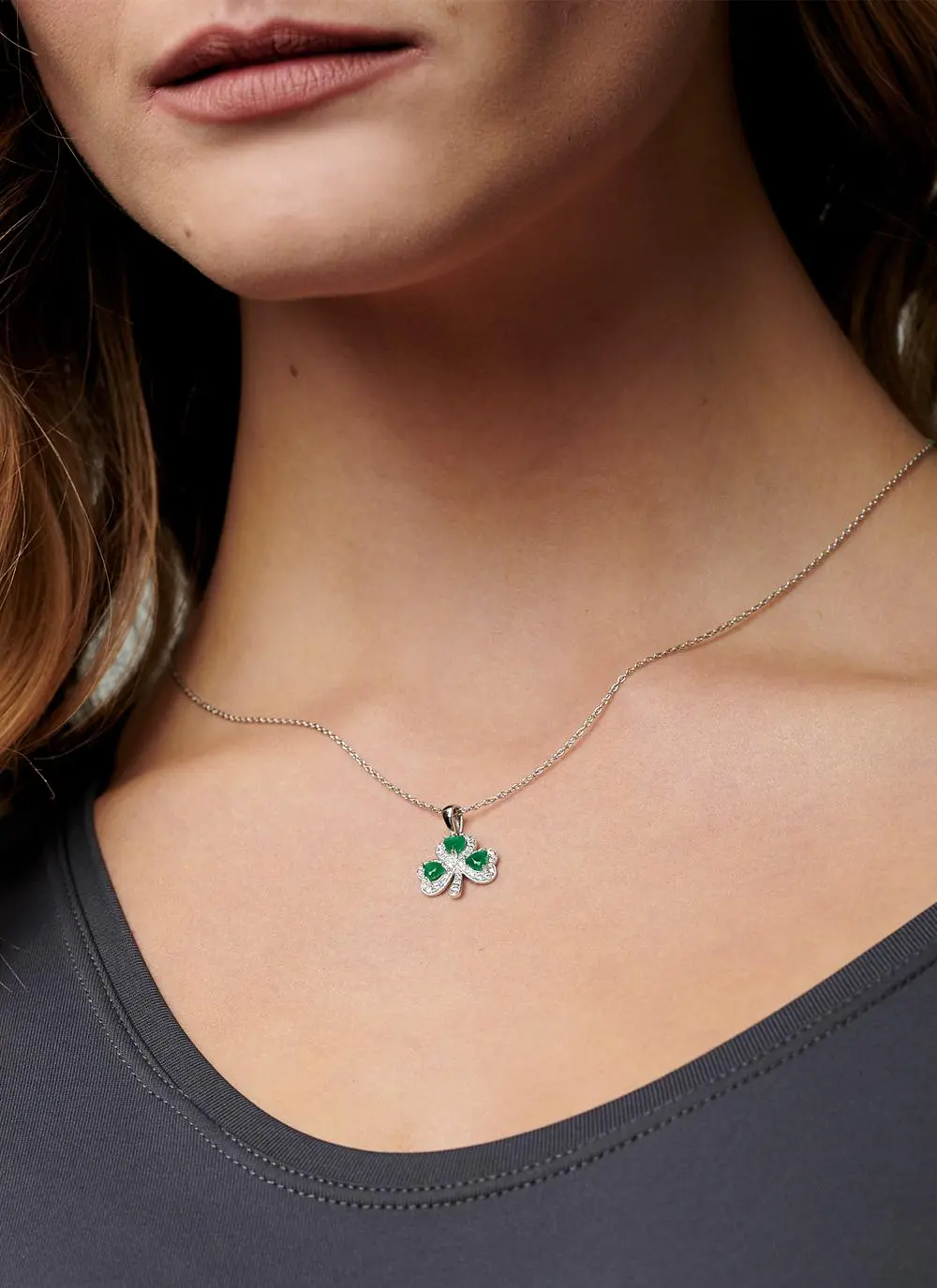 Sterling Silver Cubic Zirconia Shamrock Pendant
