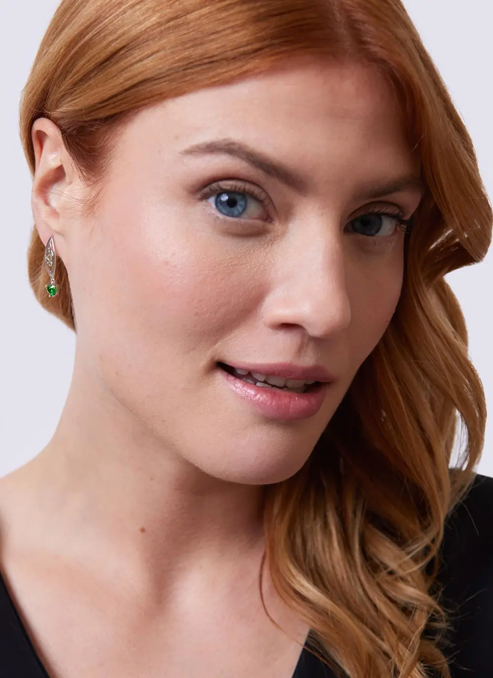 Sterling Silver Emerald Trinity Knot Heart Earrings