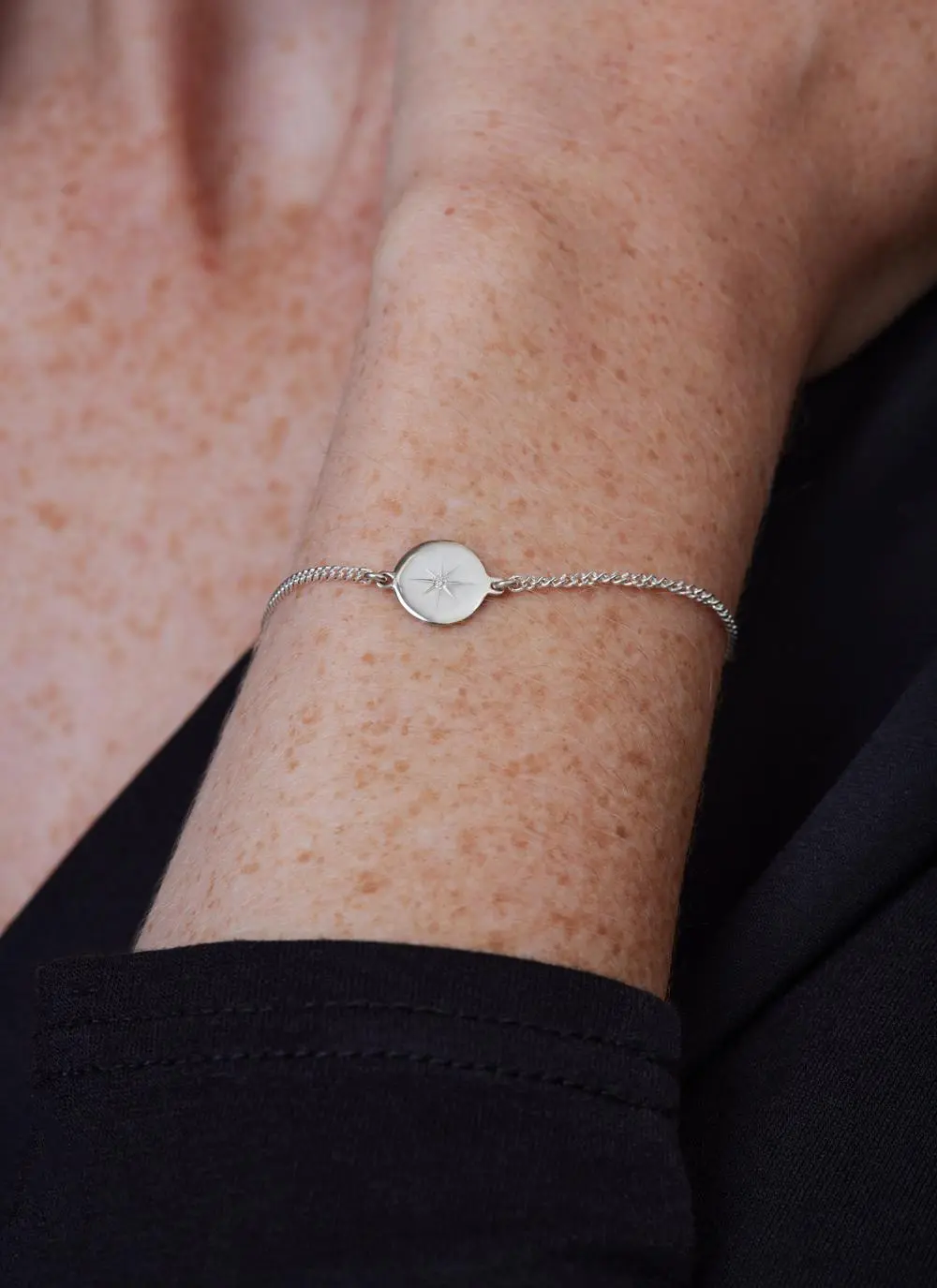 Close up shot of Sterling Silver Light My Way Diamond Bracelet on model