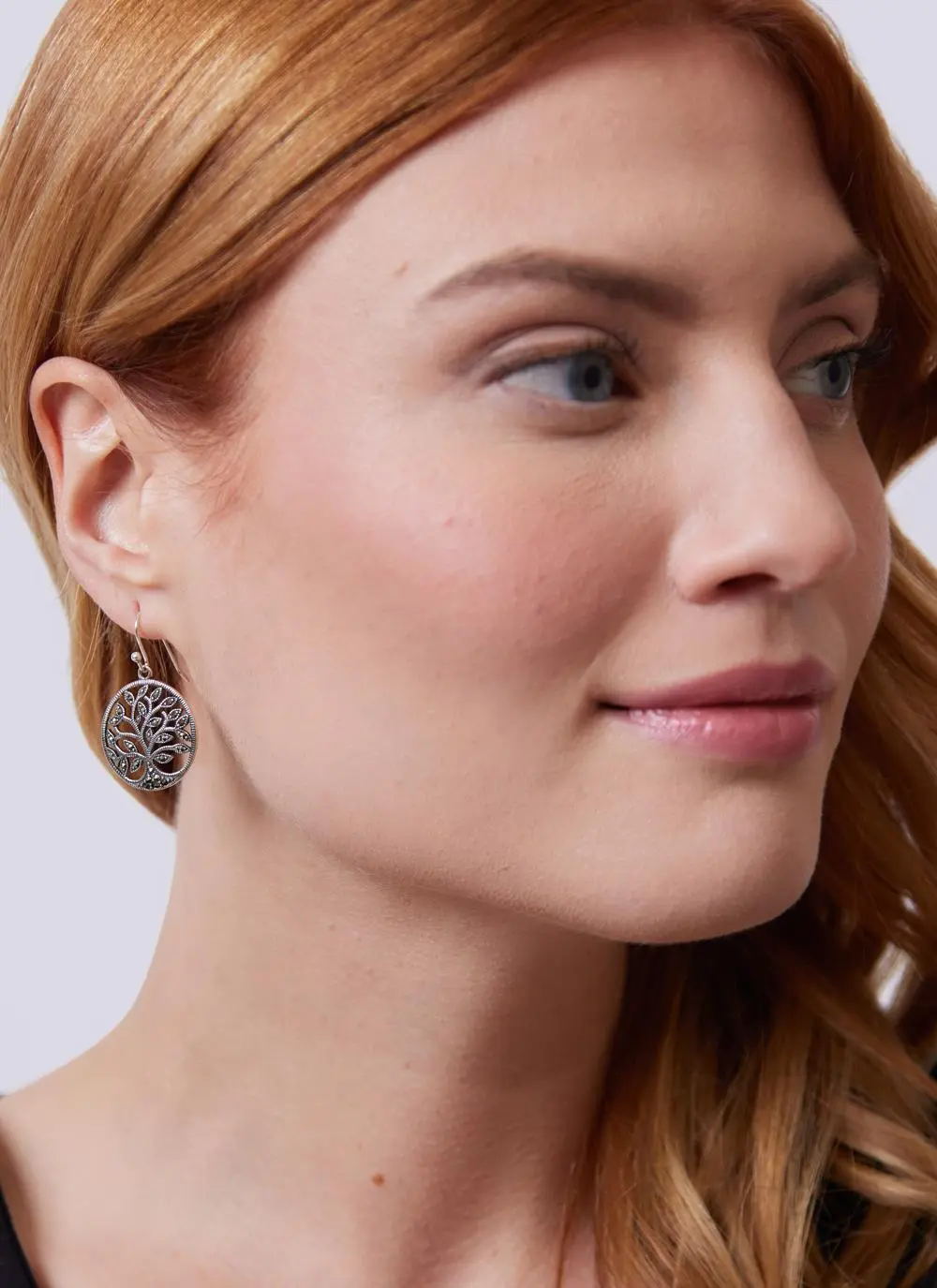 Sterling Silver Marcasite Tree of Life Drop Earrings