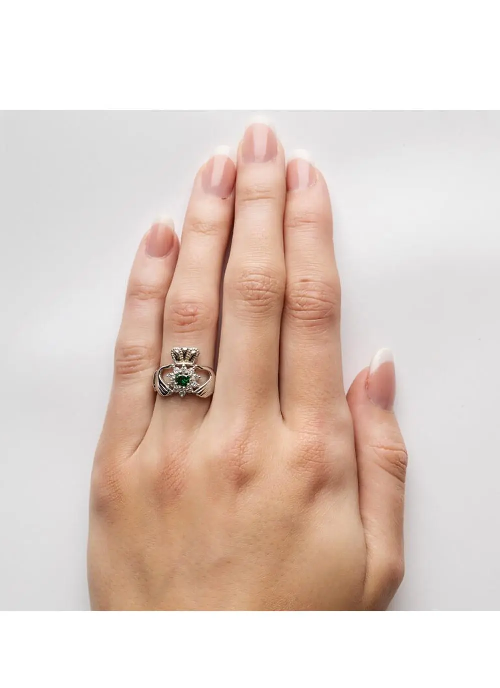 Sterling Silver Stone Set Claddagh Ring - Size 5