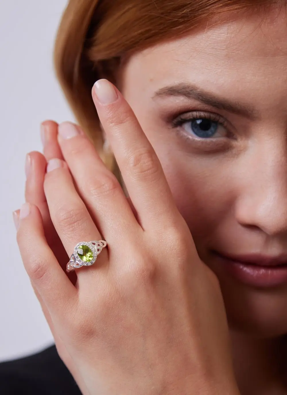 Sterling Silver Trinity Knot Halo Ring with Peridot