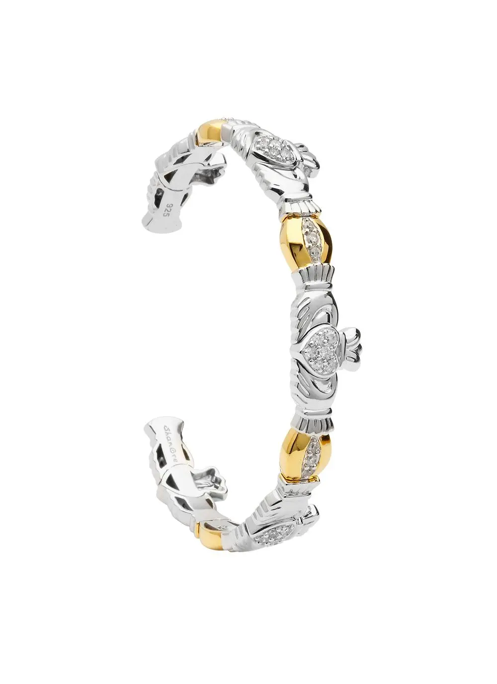 Sterling Silver & Gold Plated Claddagh Bangle