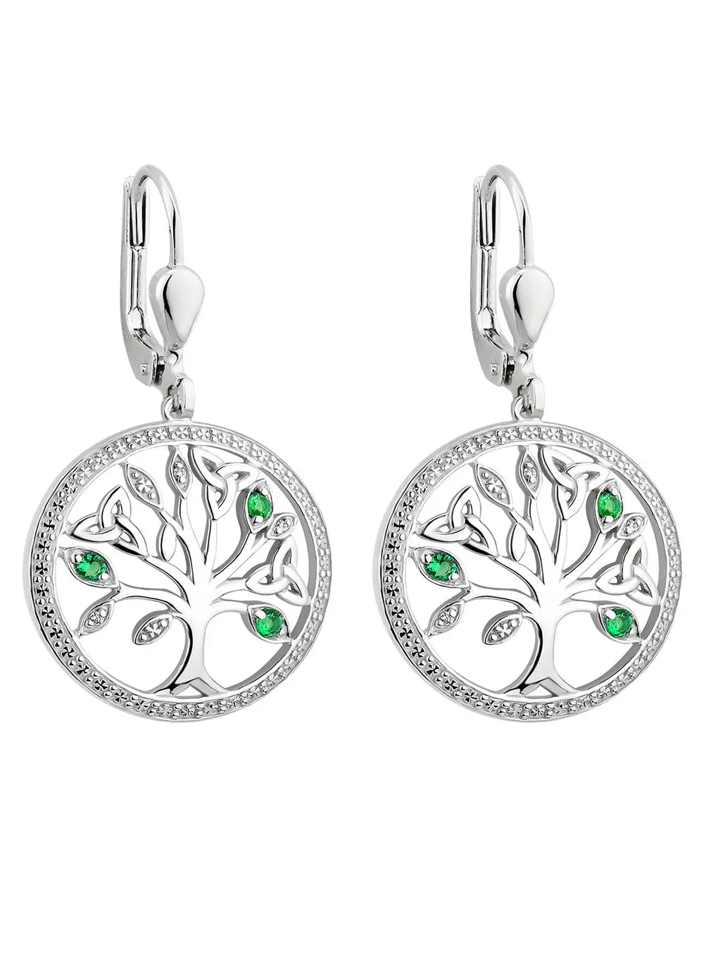 White background cut out image of Sterling Silver Crystal Illusion Tree of Life Earrings