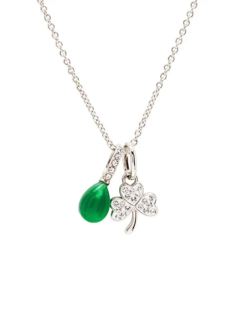 Sterling Silver Shamrock Charm Pendant with Green Agate