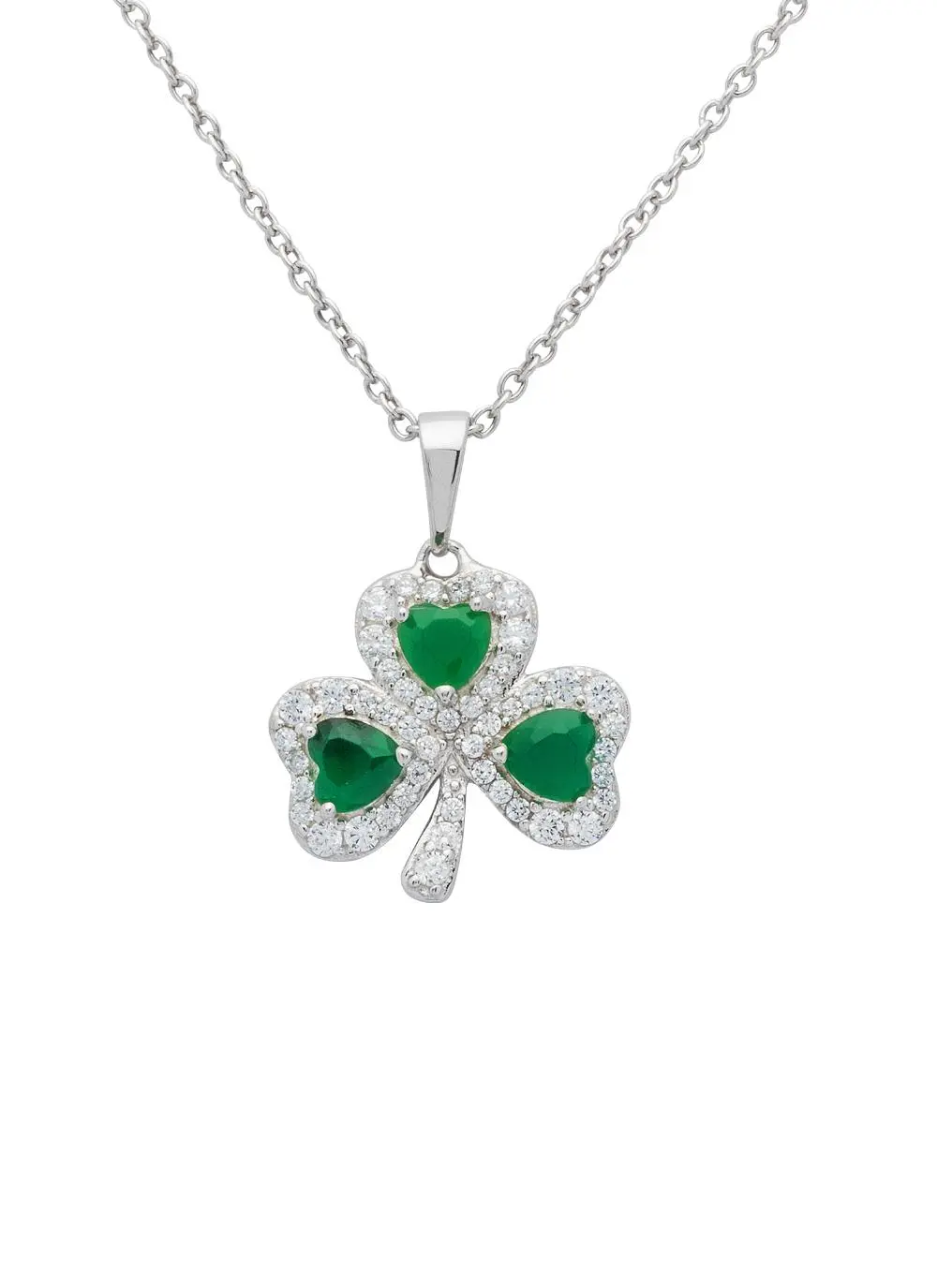 Sterling Silver Cubic Zirconia Shamrock Pendant