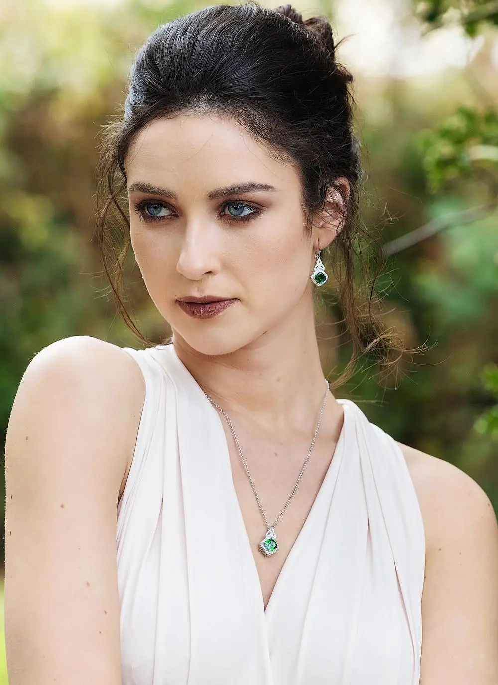 Sterling Silver Cushion Halo Pendant Green