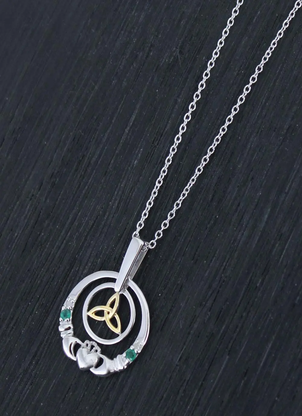Sterling Silver and 14K Gold Diamond Claddagh Pendant