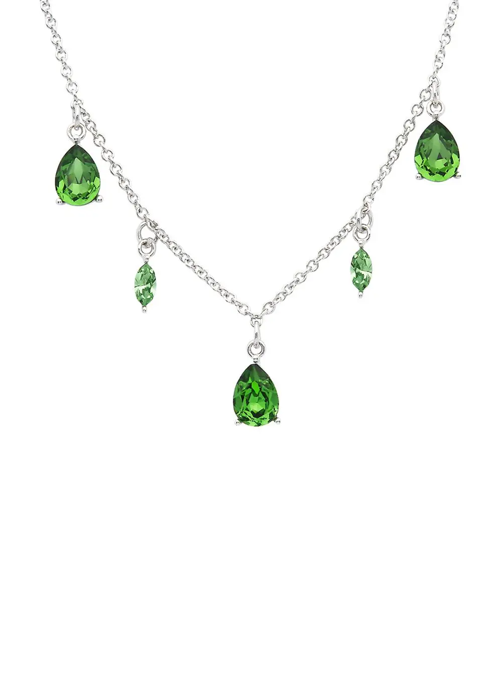 Sterling Silver Drop Pendant Adorned With Peridot Swarovski Crystals
