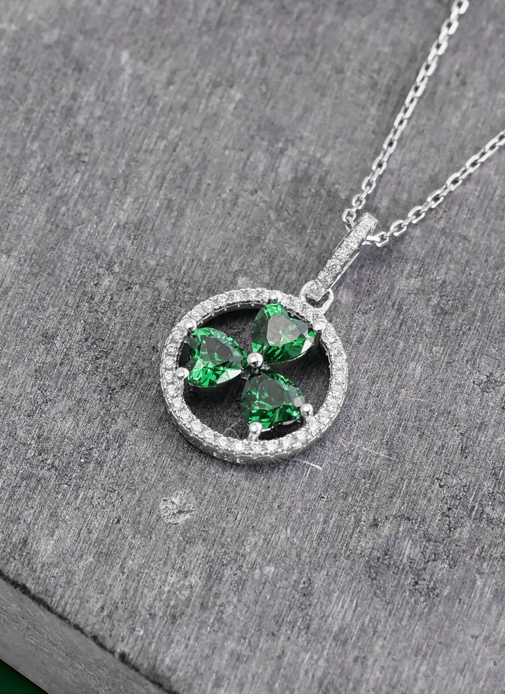 Sterling Silver Shamrock Cubic Zirconia Pendant