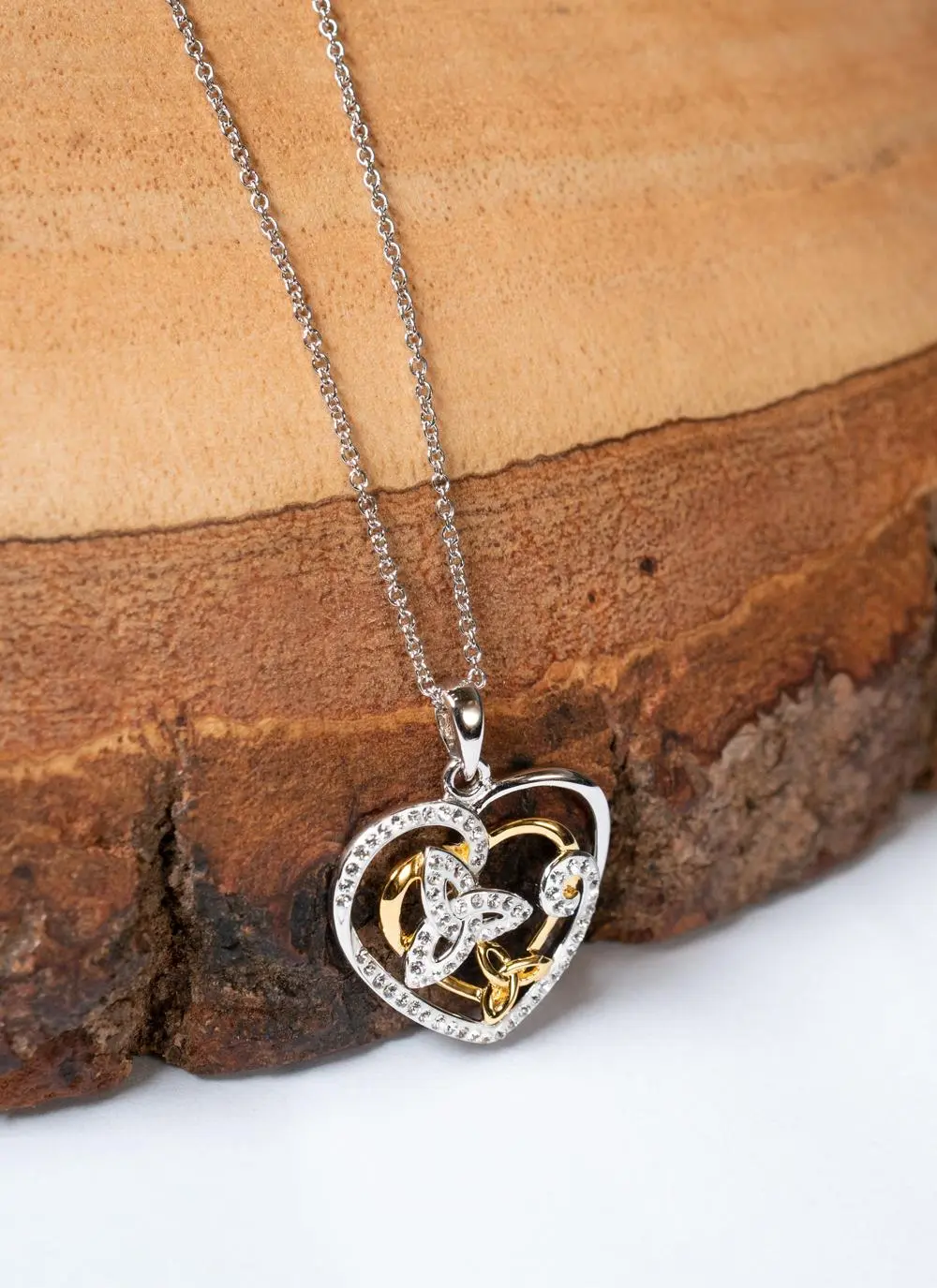 Sterling Silver Trinity Heart Pendant Adorned With Swarovski Crystals