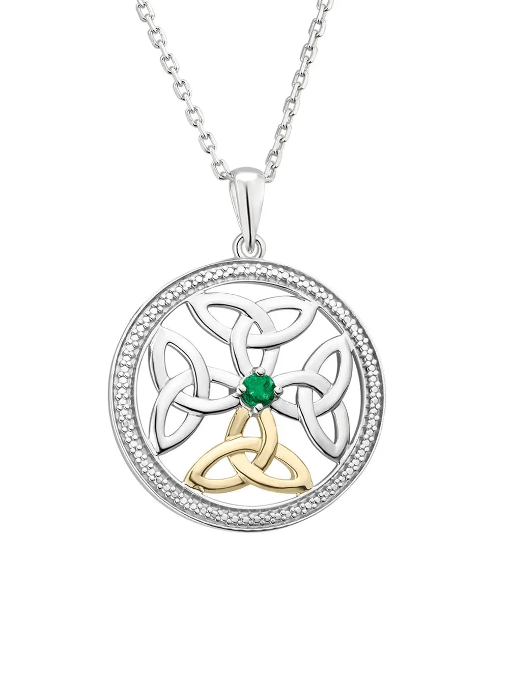 Sterling Silver & 10K Gold Emerald Celtic Knot Pendant