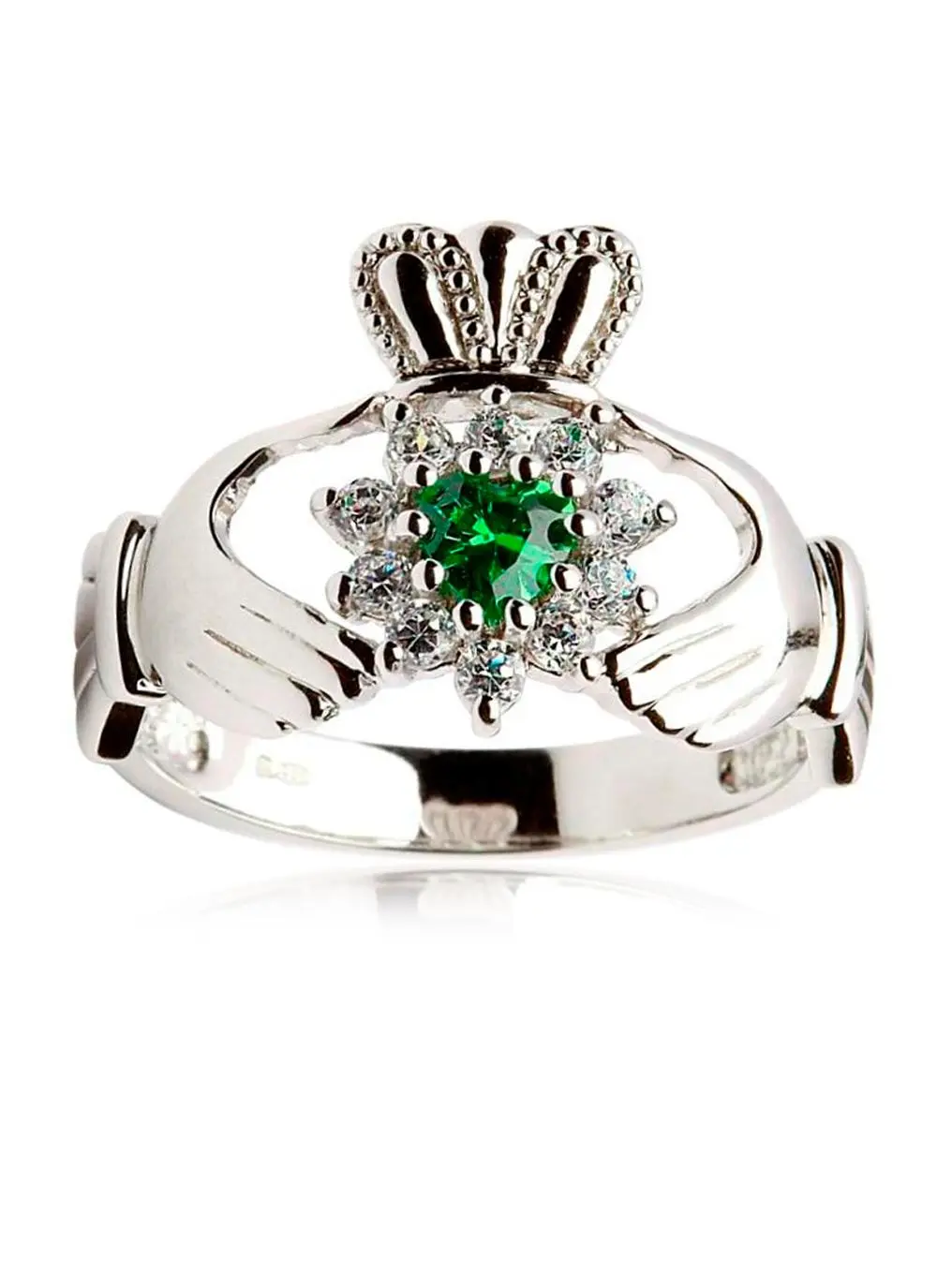 Sterling Silver Stone Set Claddagh Ring - Size 5