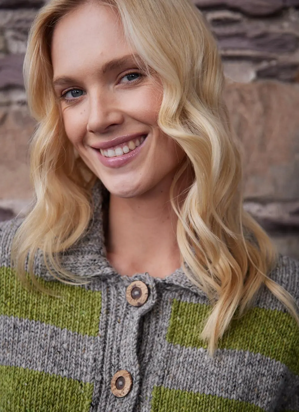 Stripe Button Cardigan with Collar