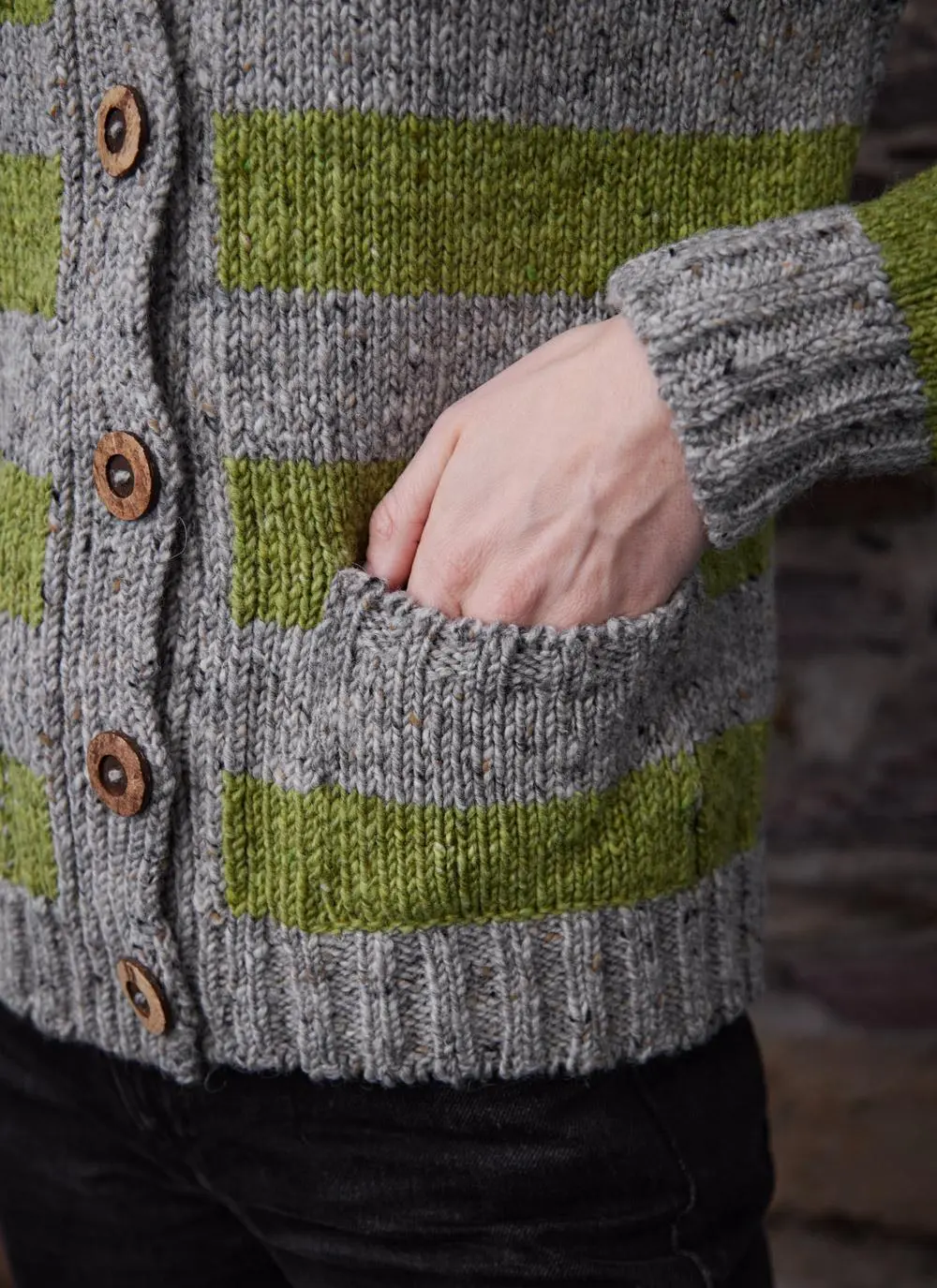 Stripe Button Cardigan with Collar