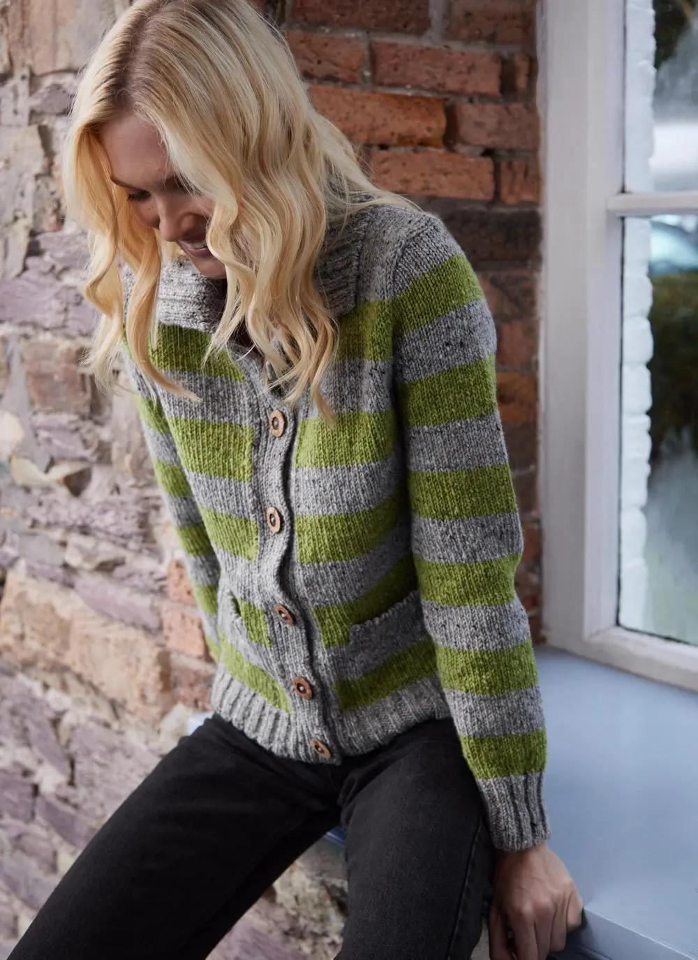 Stripe Button Cardigan with Collar