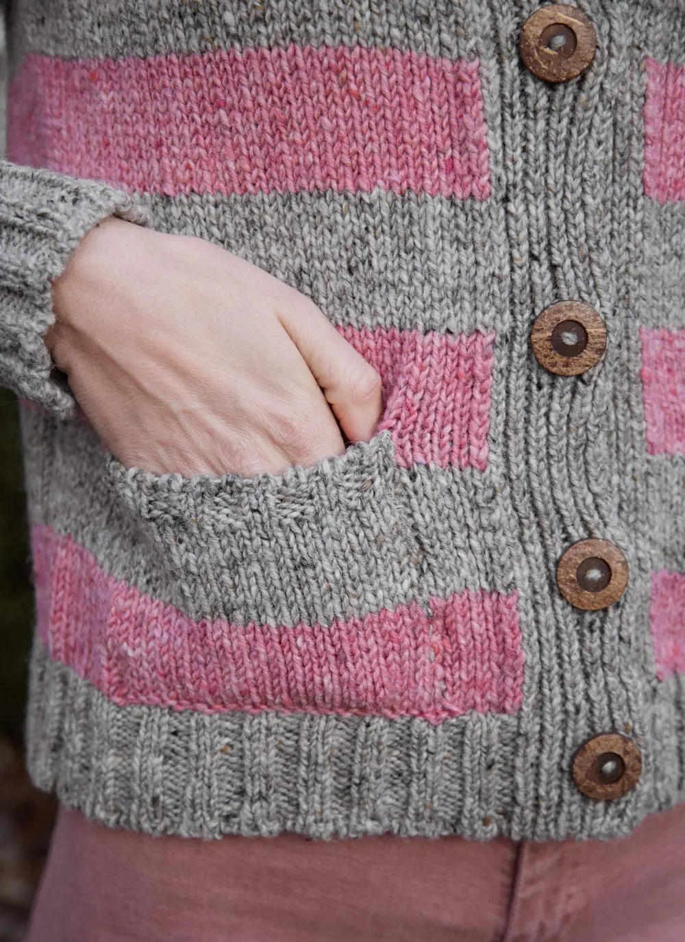 Stripe Button Cardigan with Collar