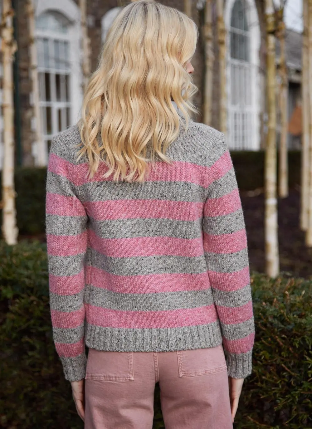 Stripe Button Cardigan with Collar