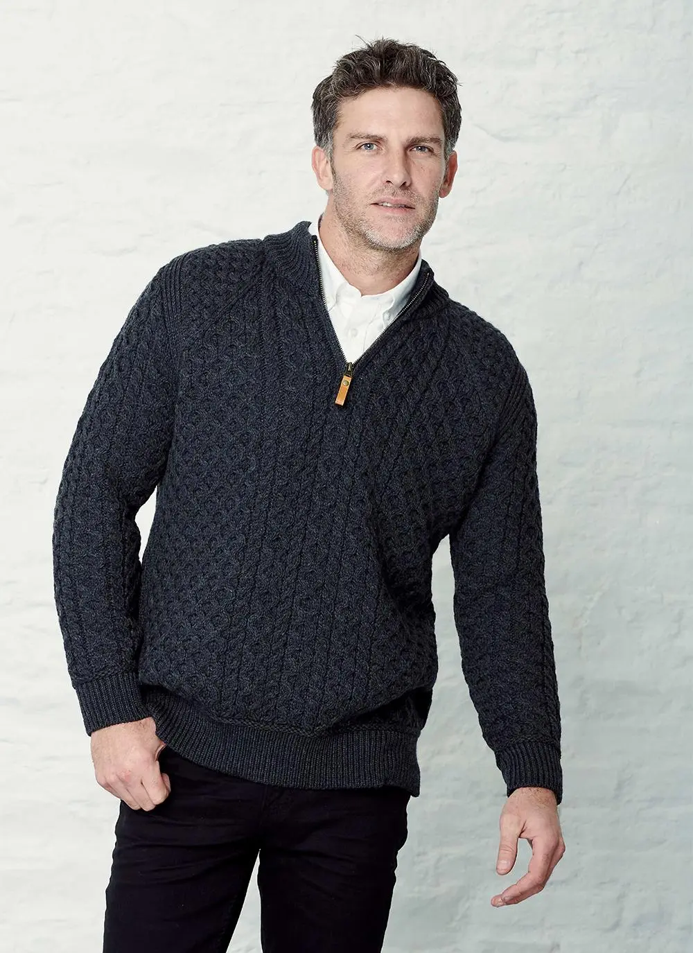 Supersoft Half Zip Aran Sweater