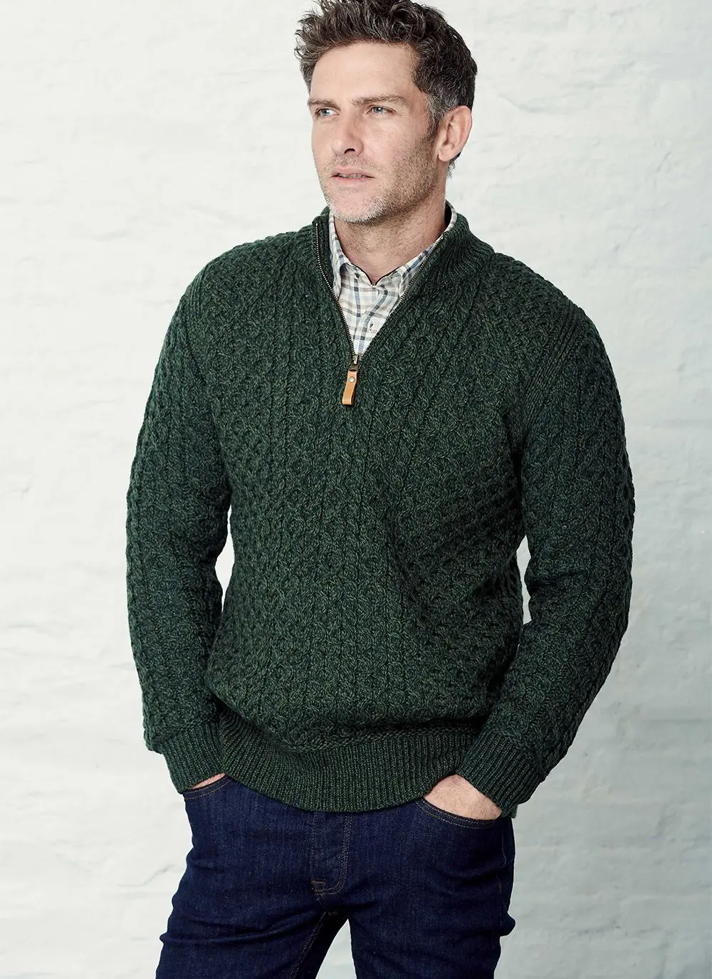 Supersoft Half Zip Aran Sweater