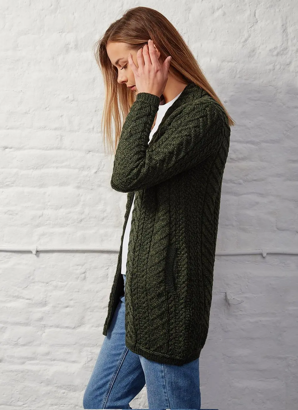Supersoft Merino Wool Drape Aran Cardigan