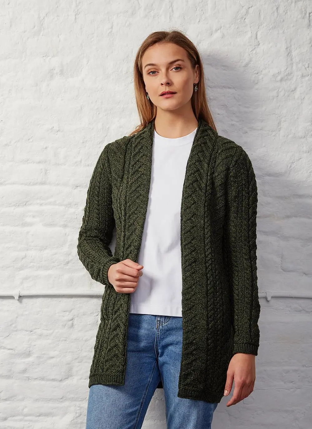Supersoft Merino Wool Drape Aran Cardigan