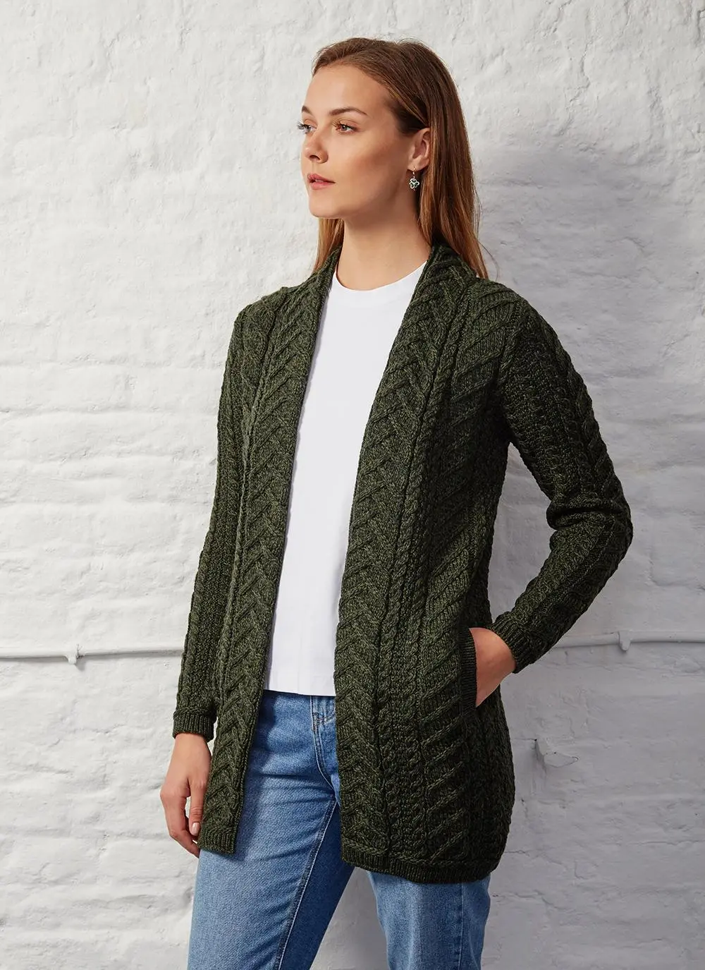 Supersoft Merino Wool Drape Aran Cardigan