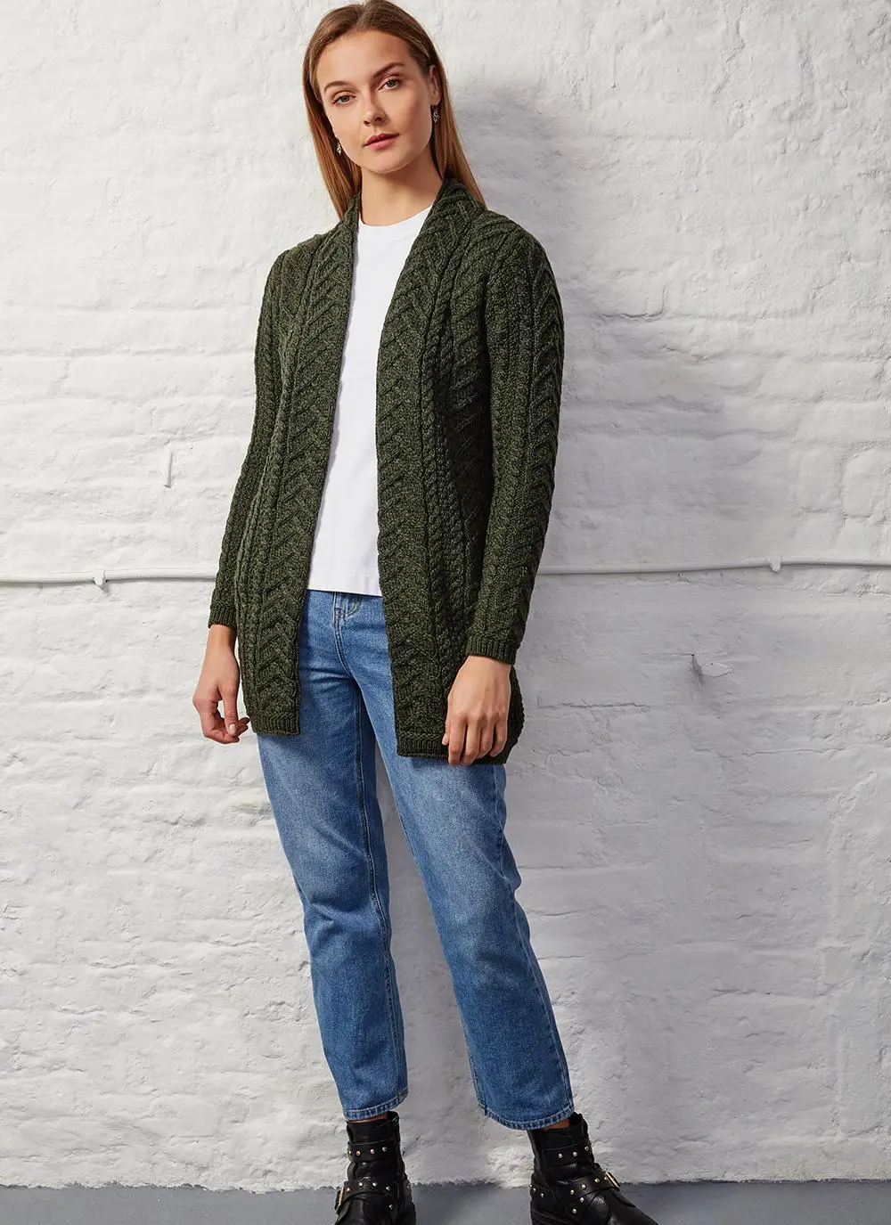 Supersoft Merino Wool Drape Aran Cardigan