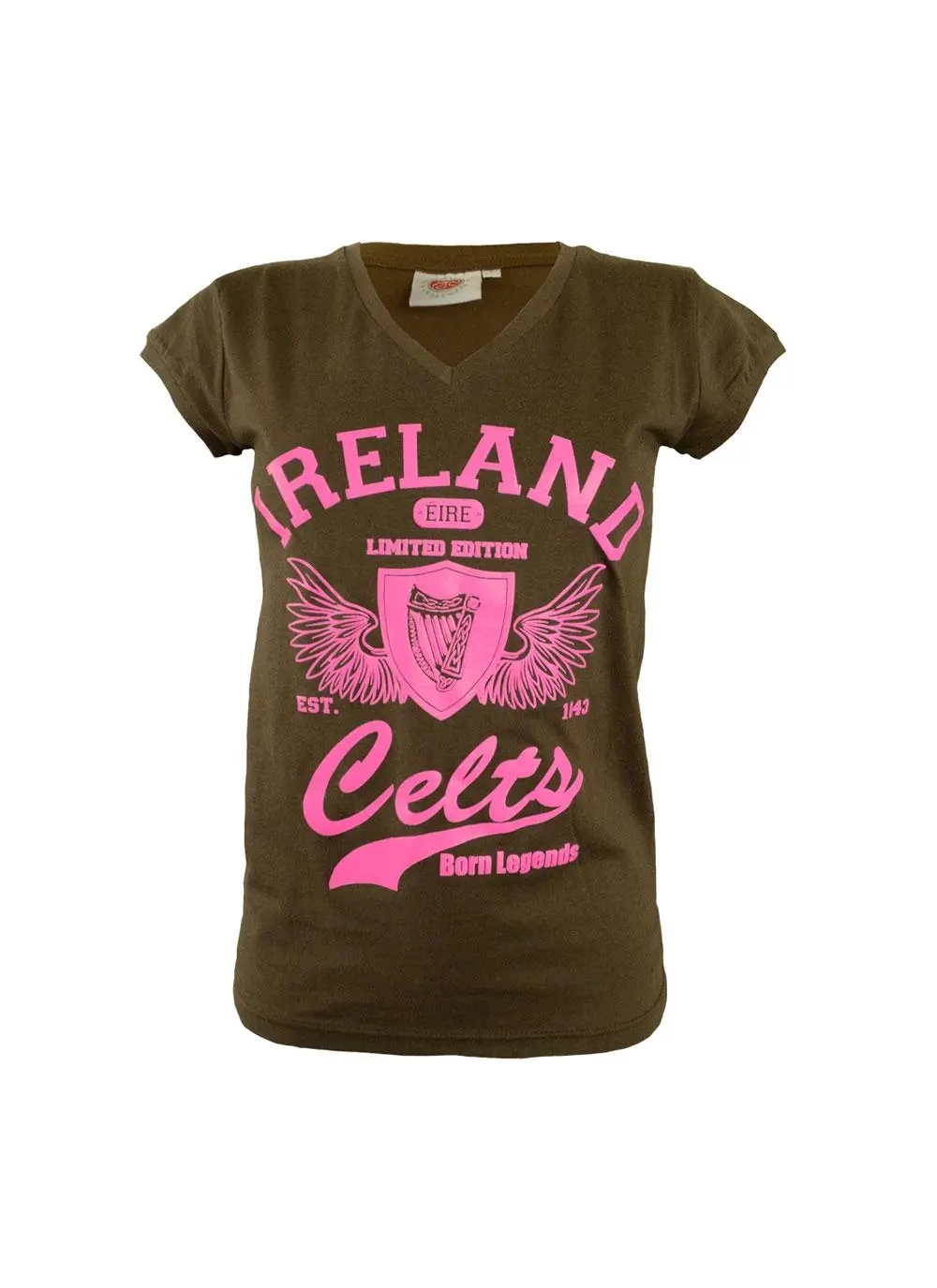 Women's Limited Edition V-Neck Khaki Celtic Ireland T-Shirt