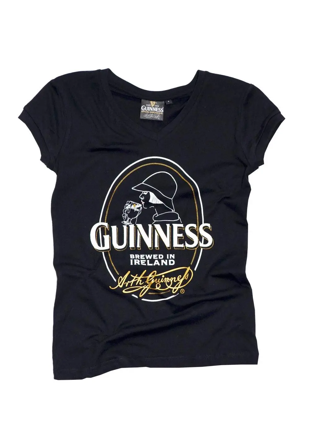 Ladies Black Guinness V-Neck T-Shirt