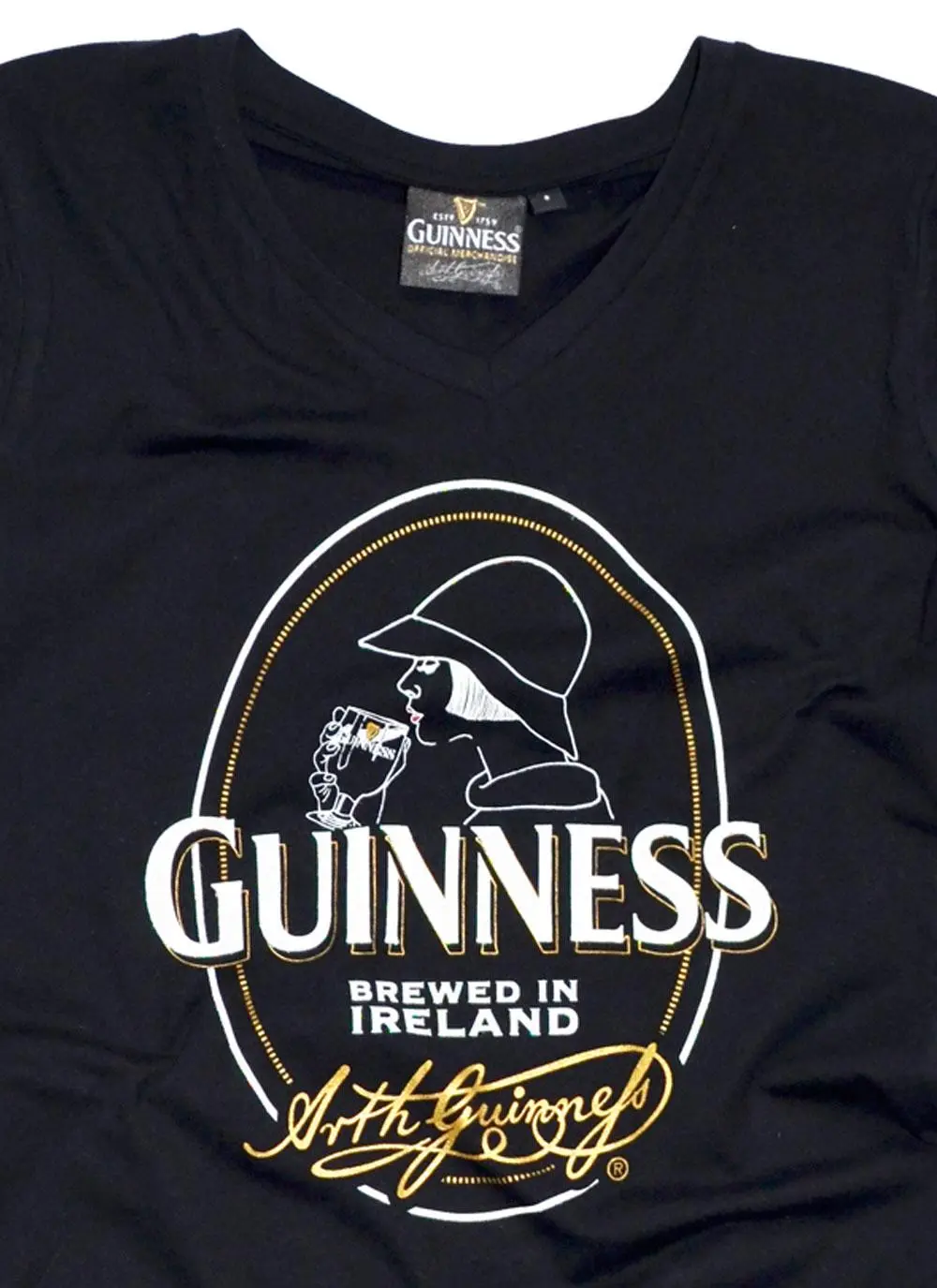 Ladies Black Guinness V-Neck T-Shirt