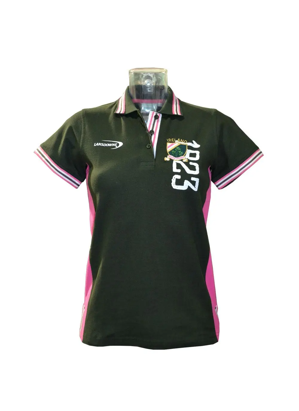 Ladies Ireland Rugby Green And Pink Polo Shirt