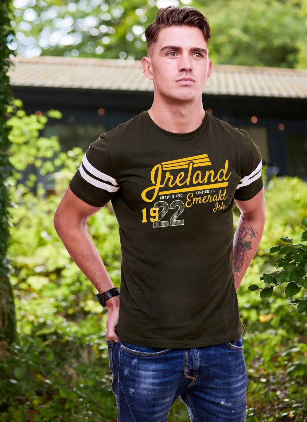 Ireland Emerald Isle 1922 Stripe Sleeve T-Shirt