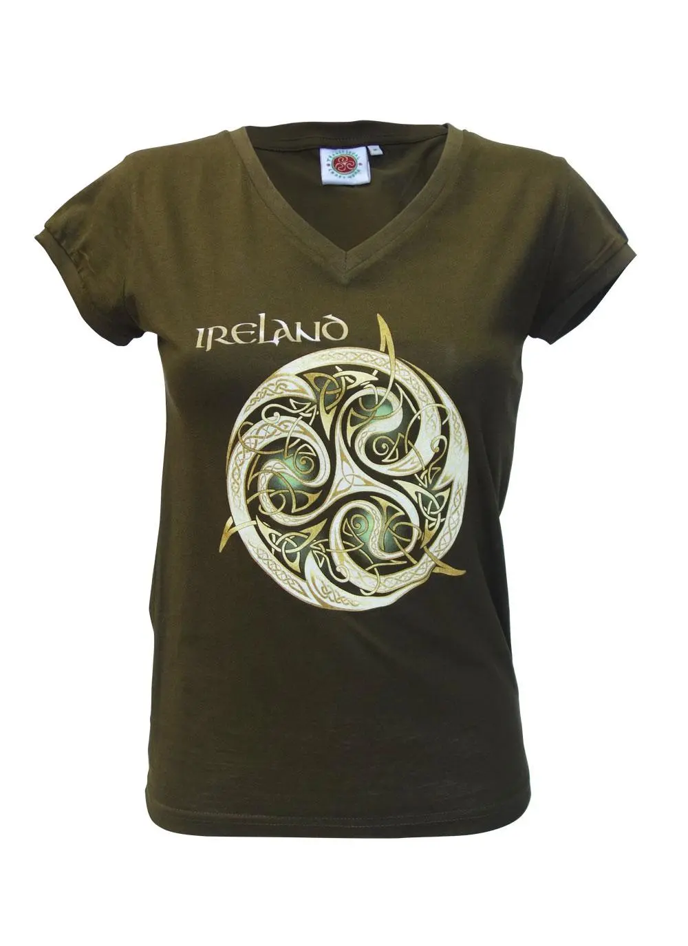 Ladies Khaki Celtic V-Neck T-Shirt