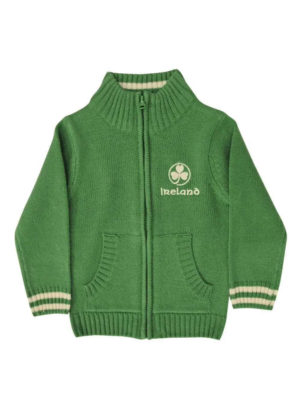 Kids Green Ireland Full Zip Knitted Sweater