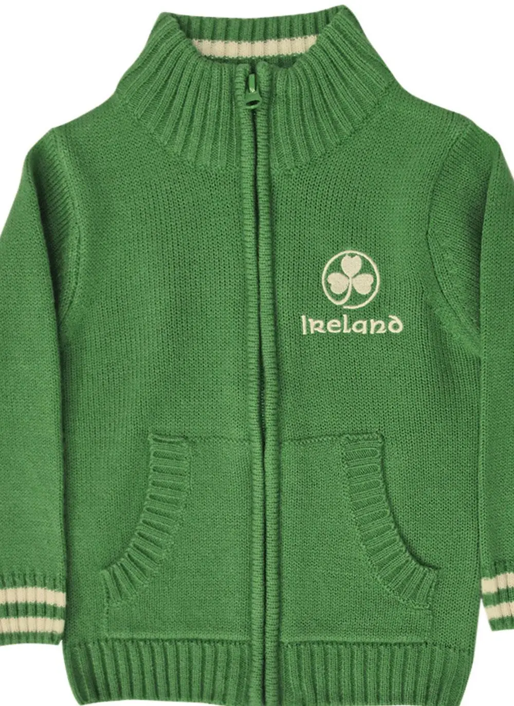 Kids Green Ireland Full Zip Knitted Sweater