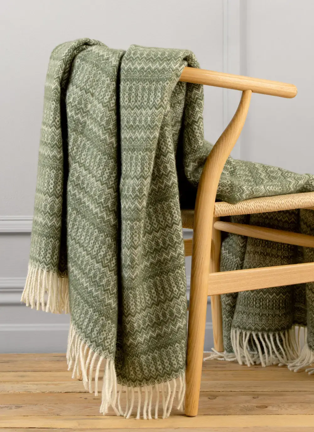 Fairisle Wool Throw in Sage Green