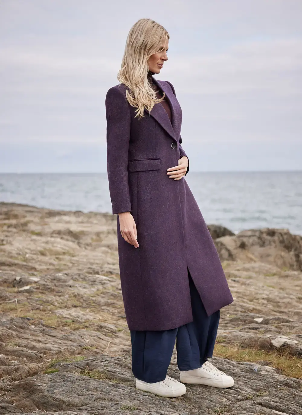 Herringbone Tweed Longline Coat 