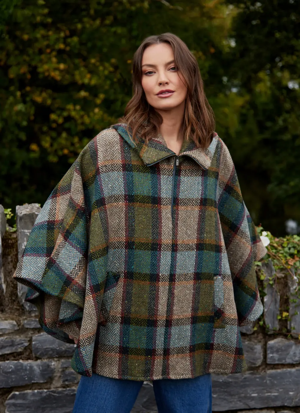 Irish Tweed Check Poncho