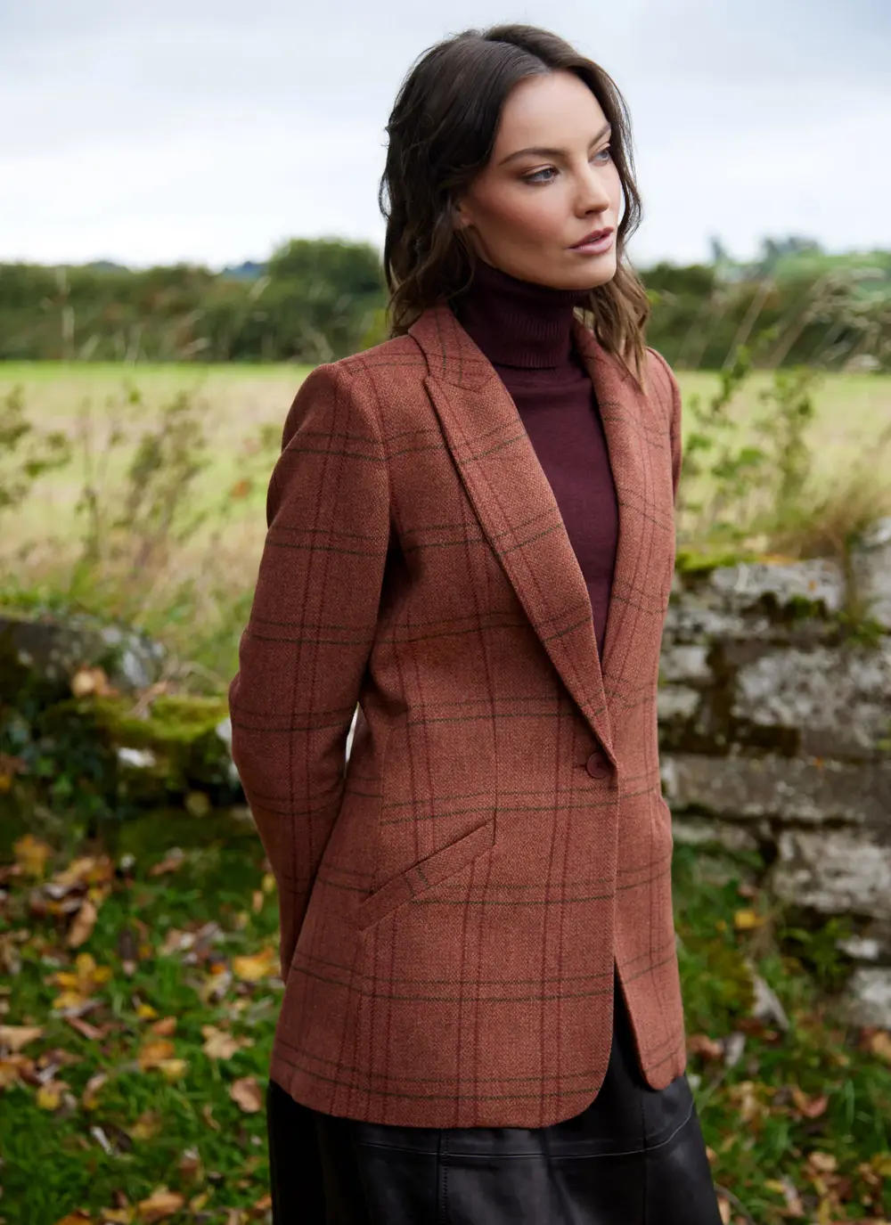 Irish Tweed Blazer in Rust Check 
