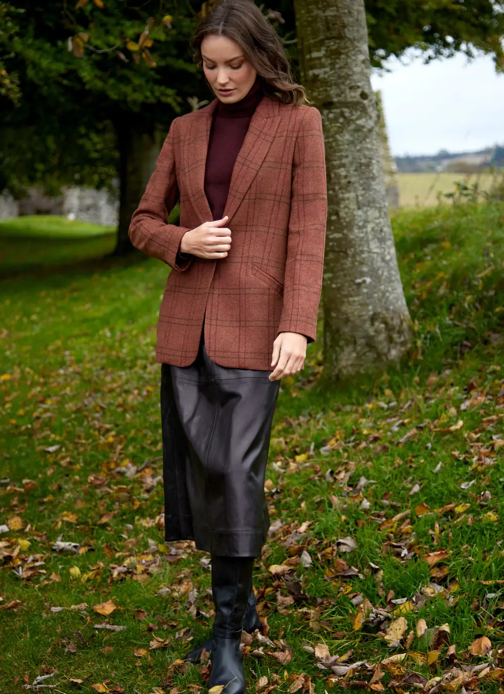 Irish Tweed Blazer in Rust Check 
