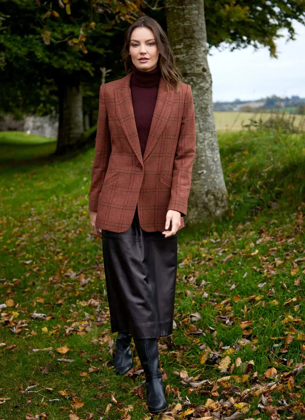 Irish Tweed Blazer in Rust Check 