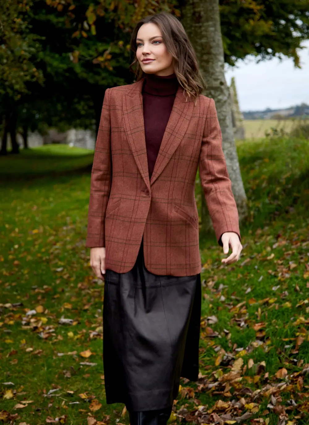 Irish Tweed Blazer in Rust Check 